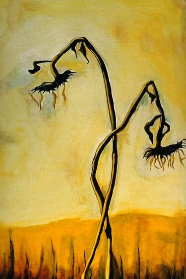 Painting titled "sad sunflowers pain…" by Raphael Perez, Original Artwork, Oil