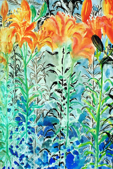 Картина под названием "lili watercolors pa…" - Raphael Perez, Подлинное произведение искусства, Акрил