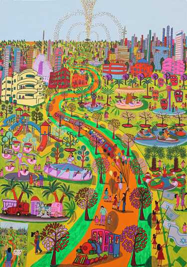Malerei mit dem Titel "luna park naive pai…" von Raphael Perez, Original-Kunstwerk, Acryl