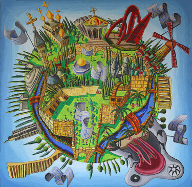 Картина под названием "jerusalem naive pai…" - Raphael Perez, Подлинное произведение искусства, Акрил