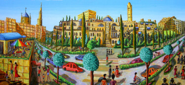 Schilderij getiteld "naive art jerusalem…" door Raphael Perez, Origineel Kunstwerk, Acryl