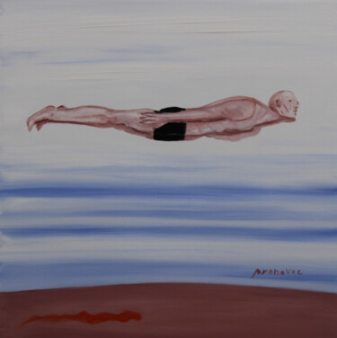 Painting titled "Trampoline, 8/13, A…" by Raphaël Prenovec, Original Artwork, Oil Mounted on Wood Stretcher frame