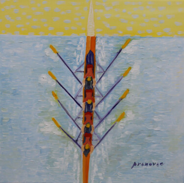 Painting titled "Aviron, 13/13, Séri…" by Raphaël Prenovec, Original Artwork, Oil Mounted on Wood Stretcher frame