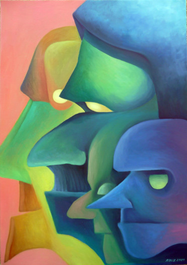Personnages Картина под названием "Personnages" - Raphaël Roux, Подлинное произведение искусства, Масло