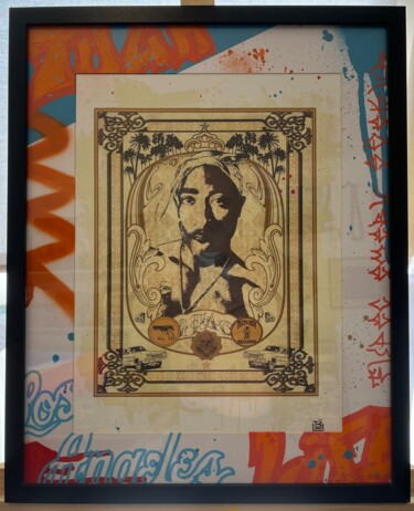 Malerei mit dem Titel "Tribute to Tupac" von Raphael Trigaux (Colorzyourmind), Original-Kunstwerk, 2D digitale Arbeit Auf Ho…