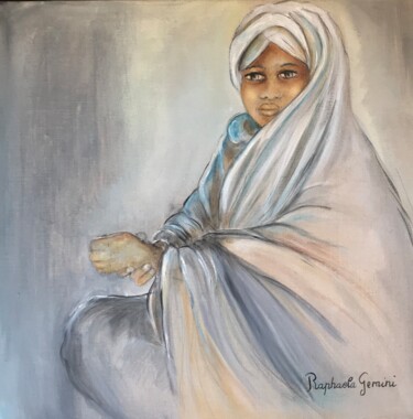 Painting titled "Jeune fille Berbère" by Raphaëla Gemini, Original Artwork, Oil Mounted on Wood Stretcher frame