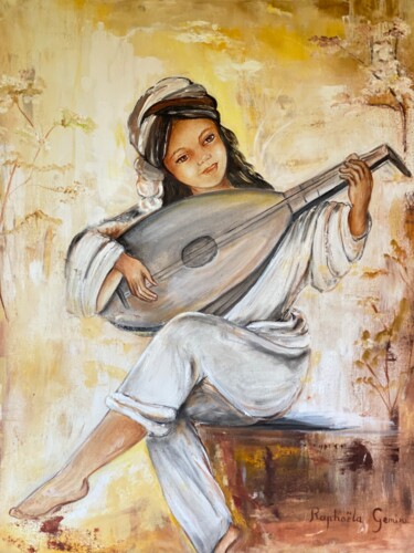 Pintura intitulada "Joueuse de Mandoline" por Raphaëla Gemini, Obras de arte originais, Óleo