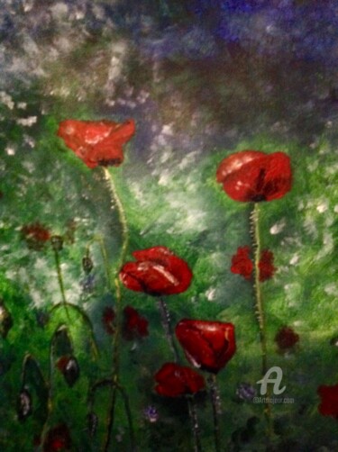 Painting titled "Les coquelicots 3" by Christel, Original Artwork, Acrylic