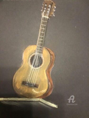 Tekening getiteld "Ma guitare" door Christel, Origineel Kunstwerk, Pastel