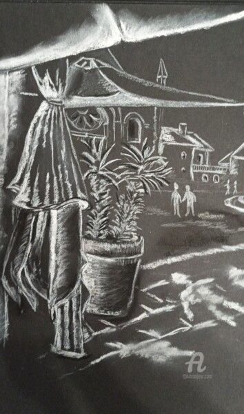 Rysunek zatytułowany „Place à Ischia” autorstwa Christel, Oryginalna praca, Pastel Zamontowany na Karton