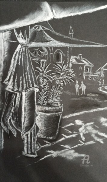 Tekening getiteld "Place à Ischia" door Christel, Origineel Kunstwerk, Pastel Gemonteerd op Karton