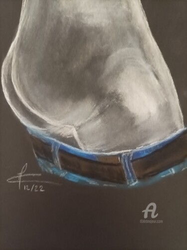 Drawing titled "Le jean" by Christel, Original Artwork, Pastel Mounted on Cardboard