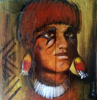 Schilderij getiteld "INDIO WAYANA" door Rafaello, Origineel Kunstwerk, Inkt
