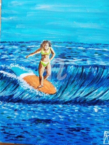 Painting titled "surfeuse" by Raphael Richard, Original Artwork, Acrylic