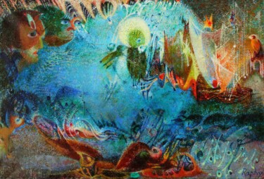 Pintura intitulada "Légende de la mer 2" por Raphy, Obras de arte originais, Óleo