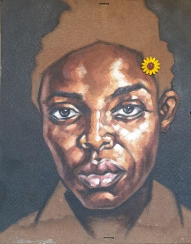 Malerei mit dem Titel "the flower" von Ras Habte, Original-Kunstwerk, Öl