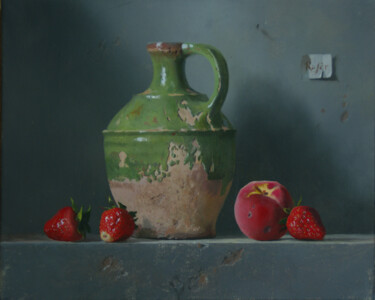 Malarstwo zatytułowany „Pêche,fraises & pic…” autorstwa Rasèr, Oryginalna praca, Olej
