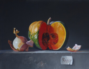 Painting titled "Potiron, oignon & s…" by Rasèr, Original Artwork, Oil