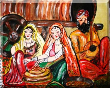 Painting titled "Village Life" by Rashi Chaturvedi, Original Artwork