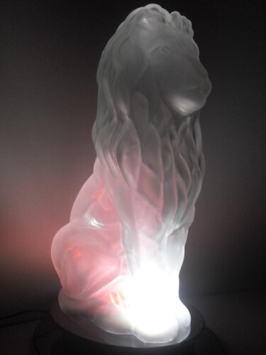 Sculpture titled "Glass lamp "Lion" (…" by Rashid Bakirov, Original Artwork, Glass