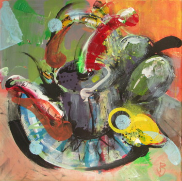Painting titled "teapot,two avocados…" by Rastko Vidović, Original Artwork, Acrylic