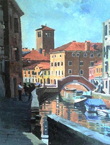 Pittura intitolato "Venice001.jpeg" da Oleg Deriabin, Opera d'arte originale, Olio