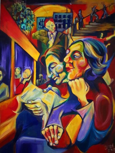 Painting titled "Train Station" by Cecilia Ferreira, Original Artwork, Oil