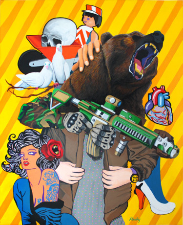 Peinture intitulée "L'ours était armé" par Rauky, Œuvre d'art originale, Acrylique