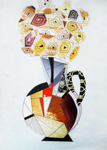 Collages intitulée "" JARRÒN CON FLORES…" par Raùl Àlvarez Salàs, Œuvre d'art originale, Découpages