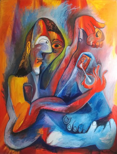 Pittura intitolato "ARTISTA EN LA CALLE" da Raul Cañestro Caballero, Opera d'arte originale, Olio