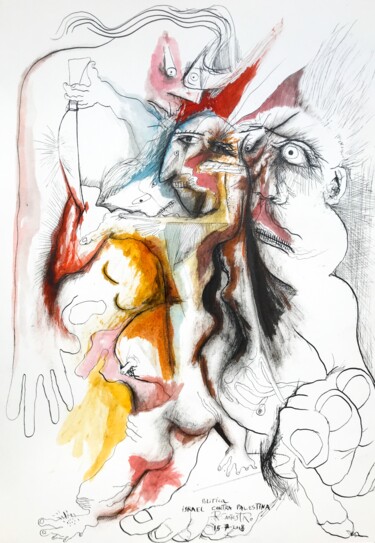 Ζωγραφική με τίτλο "POLITICA, ISRAEL CO…" από Raul Cañestro Caballero, Αυθεντικά έργα τέχνης, Μελάνι