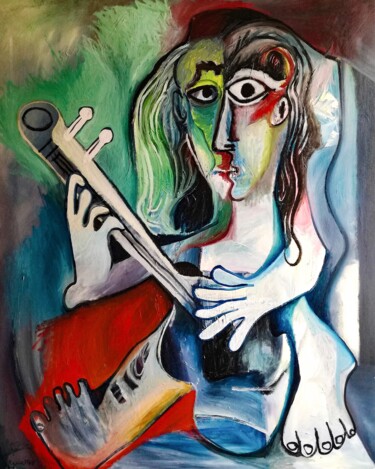 Painting titled "EL GUITARRISTA" by Raul Cañestro Caballero, Original Artwork, Oil