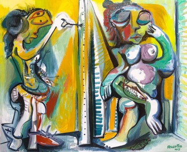 Pintura titulada "PINTORA Y MODELO CO…" por Raul Cañestro Caballero, Obra de arte original, Oleo