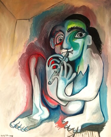 Painting titled "FLAUTISTA" by Raul Cañestro Caballero, Original Artwork, Oil