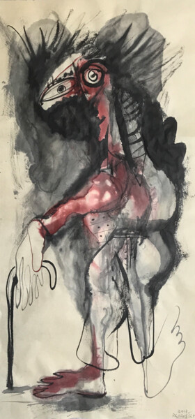 Painting titled "EL ANCIANO" by Raul Cañestro Caballero, Original Artwork, Ink