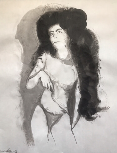 Painting titled "MUCHACHA MORENA" by Raul Cañestro Caballero, Original Artwork, Ink