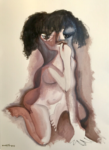 Pintura titulada "DESNUDO EN SIENA" por Raul Cañestro Caballero, Obra de arte original, Tinta