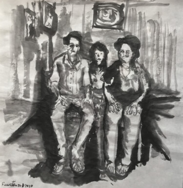 Pittura intitolato "Familia Cubana" da Raul Cañestro Caballero, Opera d'arte originale, Inchiostro