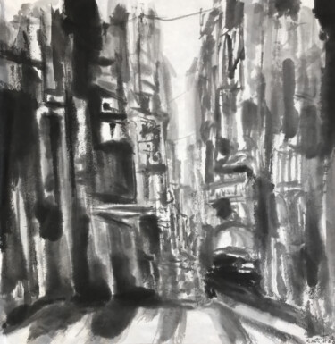 Schilderij getiteld "Calle de Segovia" door Raul Cañestro Caballero, Origineel Kunstwerk, Inkt