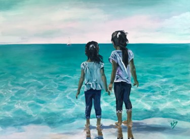 Painting titled "On the beach" by Raúl Rubio, Original Artwork, Oil