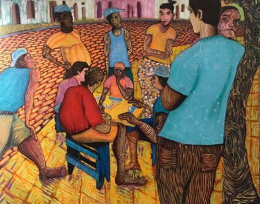 Pittura intitolato "Dominos players" da Raúl Rubio, Opera d'arte originale, Olio