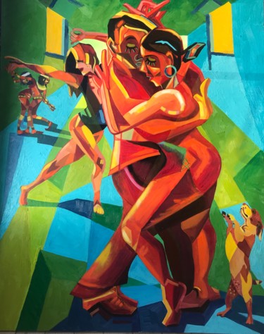 Malerei mit dem Titel "Bailando salsa" von Raúl Rubio, Original-Kunstwerk, Öl