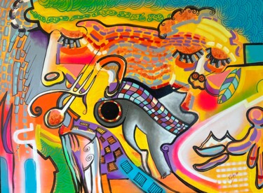 Картина под названием "Familia Feliz" - Raúl Rubio, Подлинное произведение искусства, Маркер Установлен на Деревянная рама д…