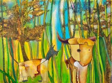 Malarstwo zatytułowany „In the Forest” autorstwa Raúl Rubio, Oryginalna praca, Olej Zamontowany na Drewniana rama noszy