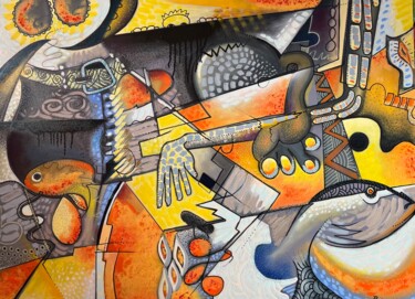 Schilderij getiteld "Caos" door Raúl Rubio, Origineel Kunstwerk, Olie Gemonteerd op Frame voor houten brancard