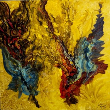 Painting titled "Combat de Coq" by Nadine Ravalard, Original Artwork