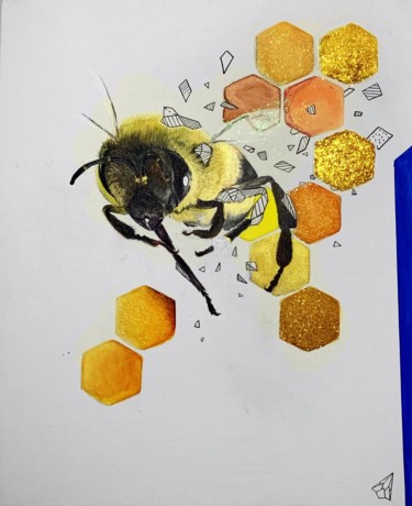 Painting titled "#3 Honey bee" by Raven Harris, Original Artwork, Acrylic