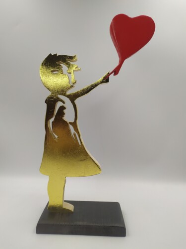 BANKSYWOOD FEUILLE D OR Sculpture intitulée "BANKSYWOOD FEUILLE…" par Ravi, Œuvre d'art originale, Bois