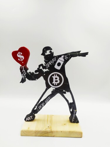 LANCEUR DE COEUR Sculpture intitulée "LANCEUR DE COEUR" par Ravi, Œuvre d'art originale, Bois