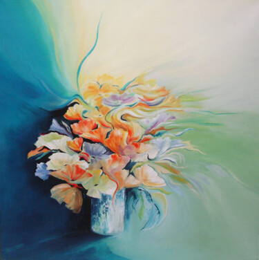 Peinture intitulée "bouquet" par Ravier, Œuvre d'art originale, Huile
